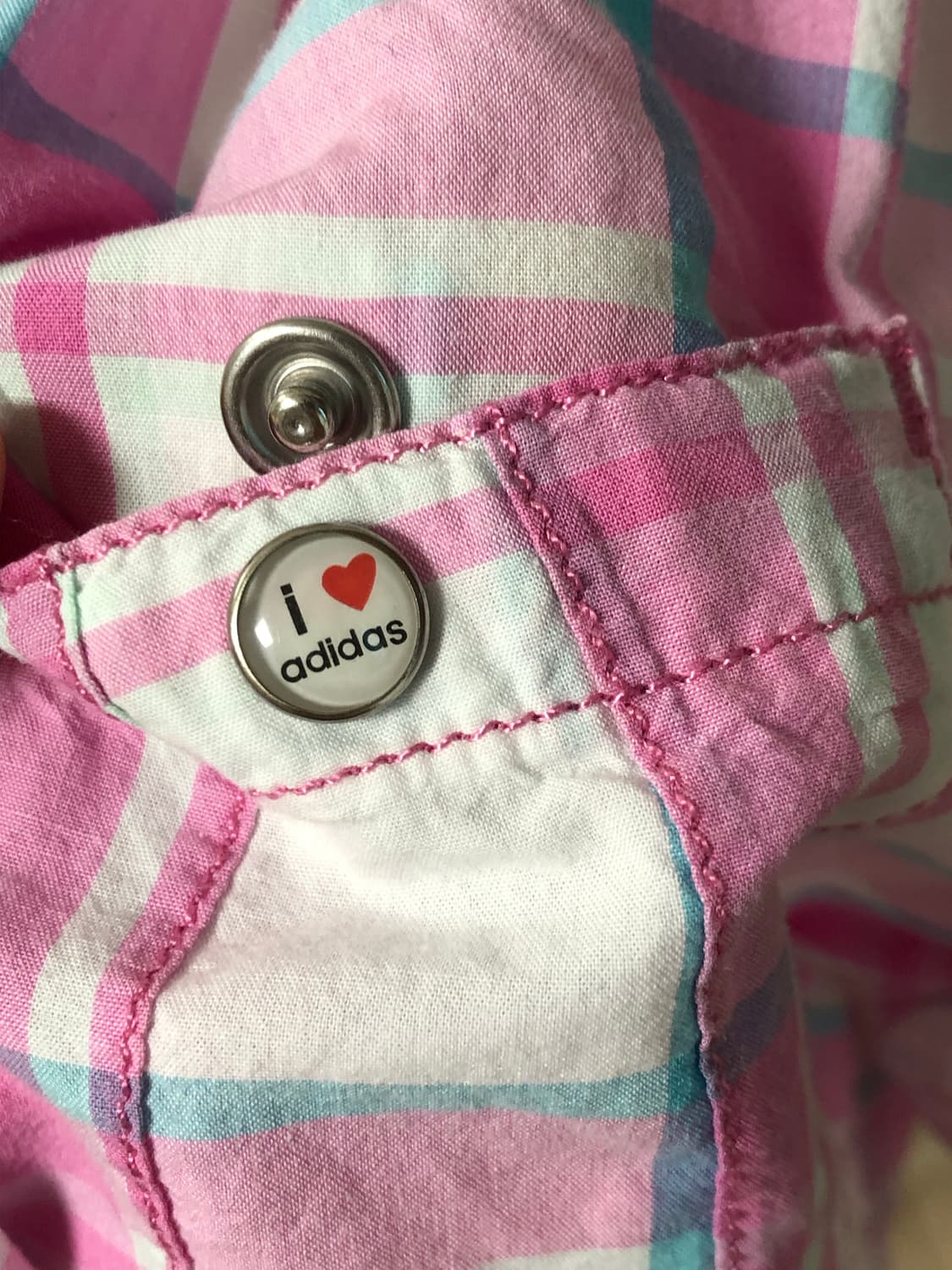 M 아디다스 분홍 하늘 체크 셔츠 남방 상품이미지6