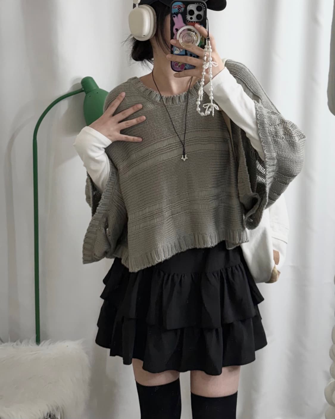 그레이 스트라이프 오버핏 니트 상품이미지2