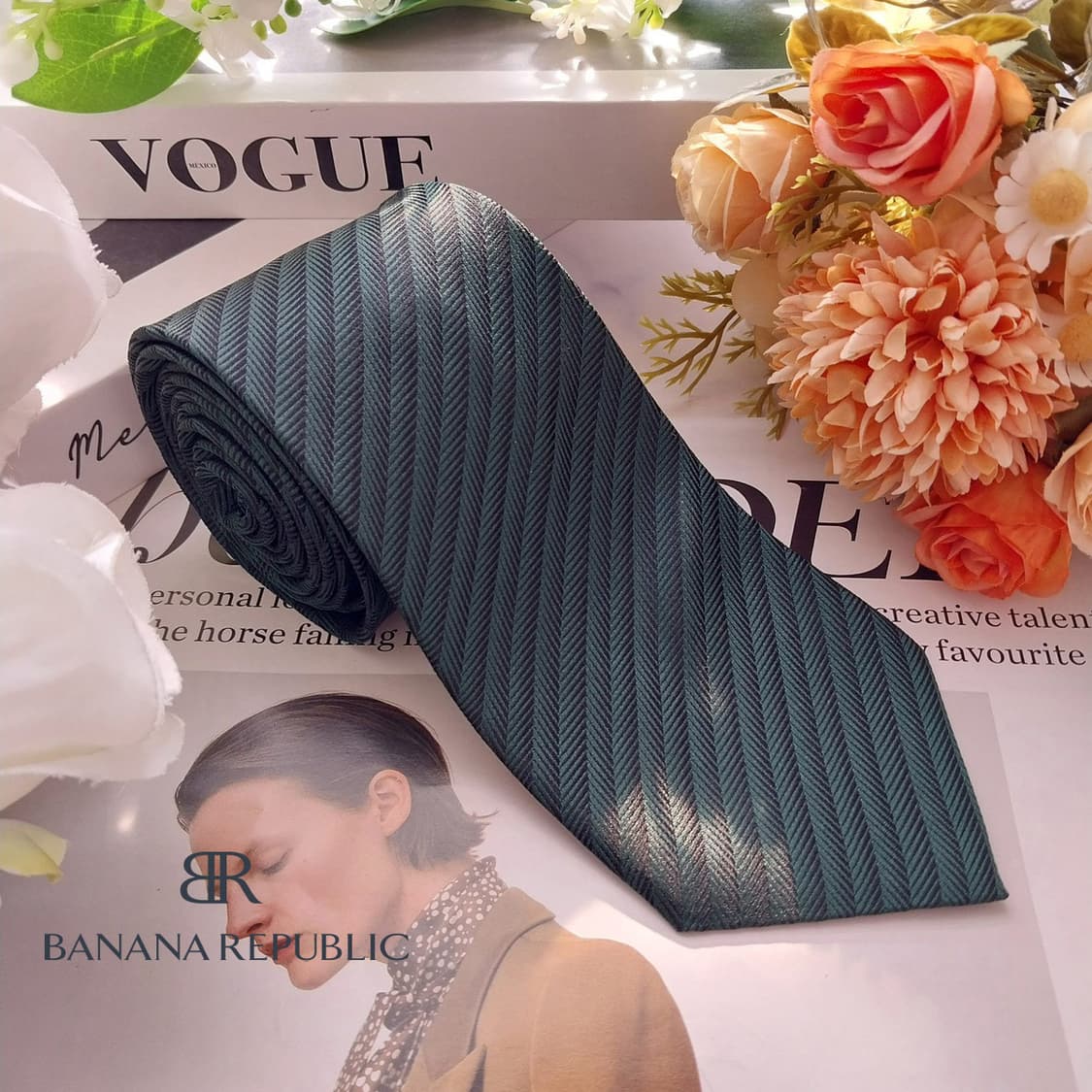 바나나리퍼블릭 실크 그린 헤링본 넥타이 7.9cm A등급 K1956 상품이미지2