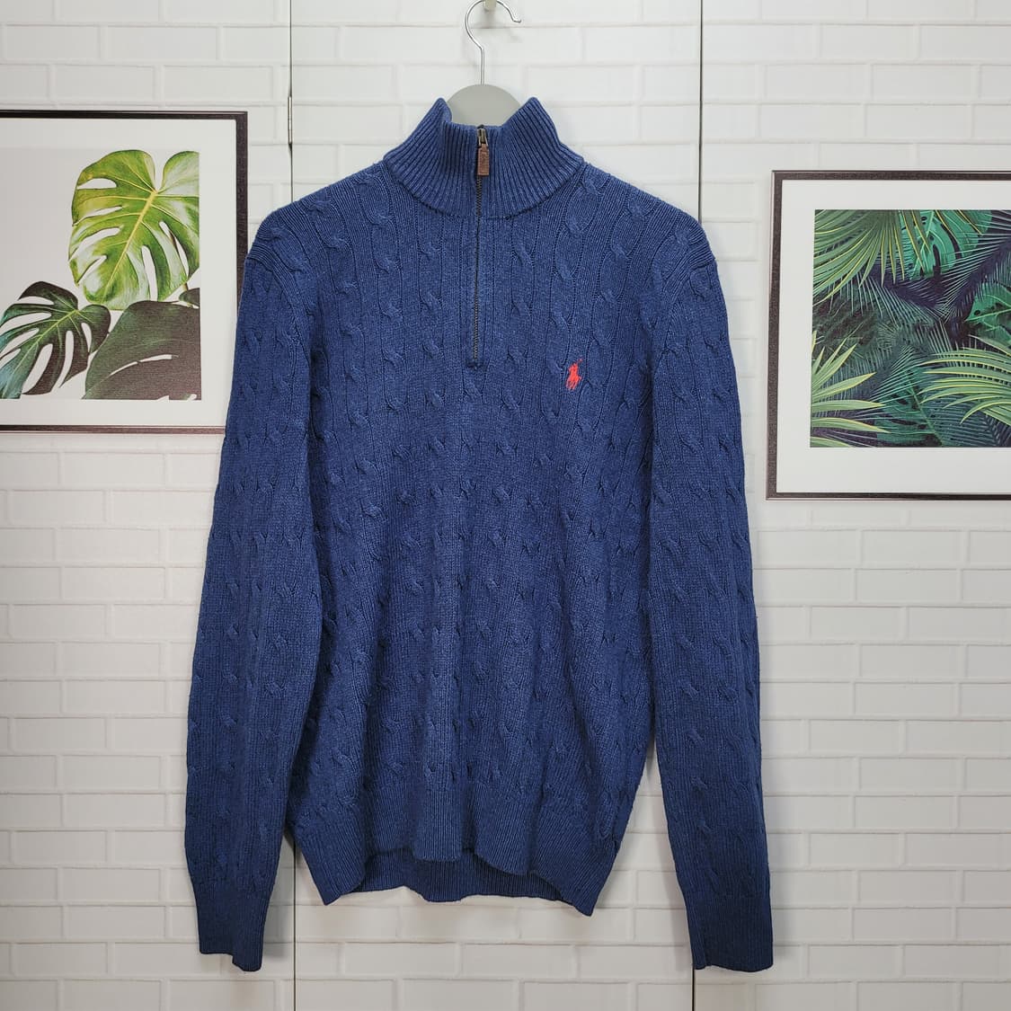 폴로랄프로렌 100%실크 꽈배기 게이블 반집업 긴팔 니트 스웨터 M사이즈 상품이미지1