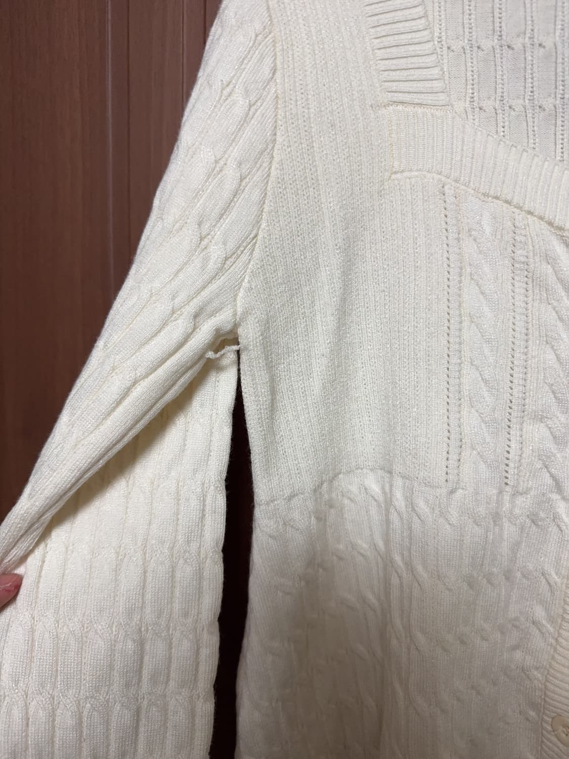모리걸 하구미 빈티지 화이트 아이보리 꽈배기 니트 가디건 상품이미지4