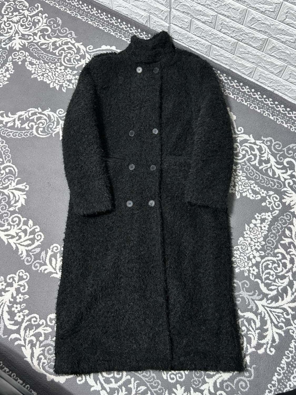 페이크 알파카 하이넥 판넬 롱 코트 상품이미지6