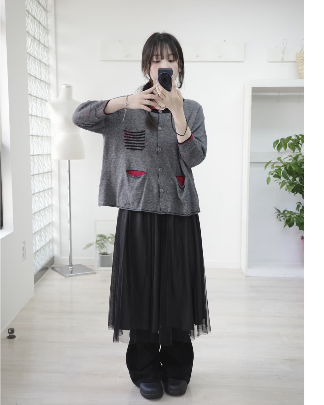 EB heart red stripe cardigan 상품이미지1