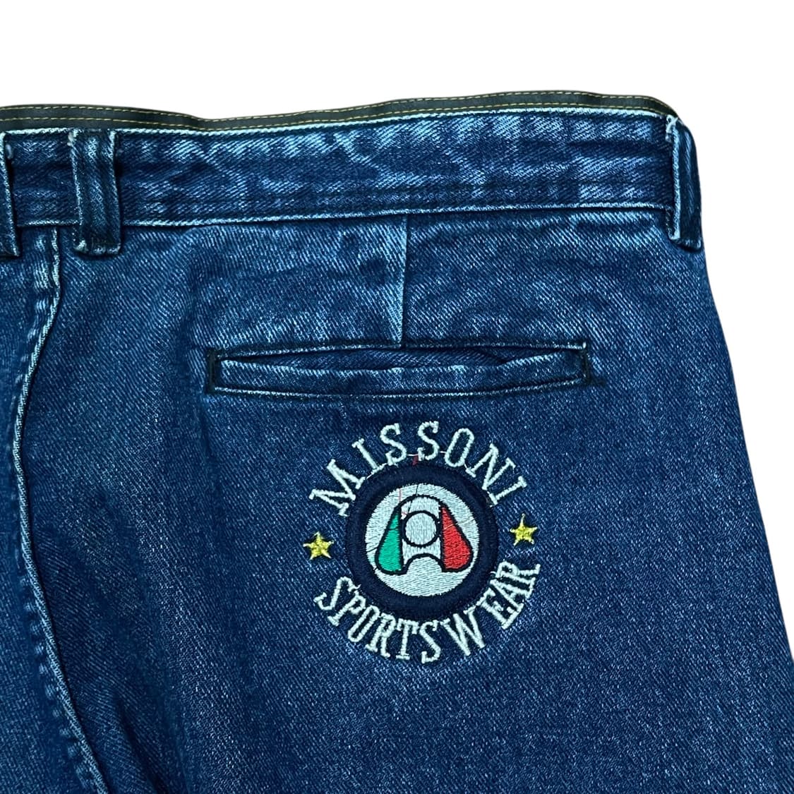 90s 미쏘니 스포츠 레더 디테일 플리츠 데님팬츠 상품이미지5