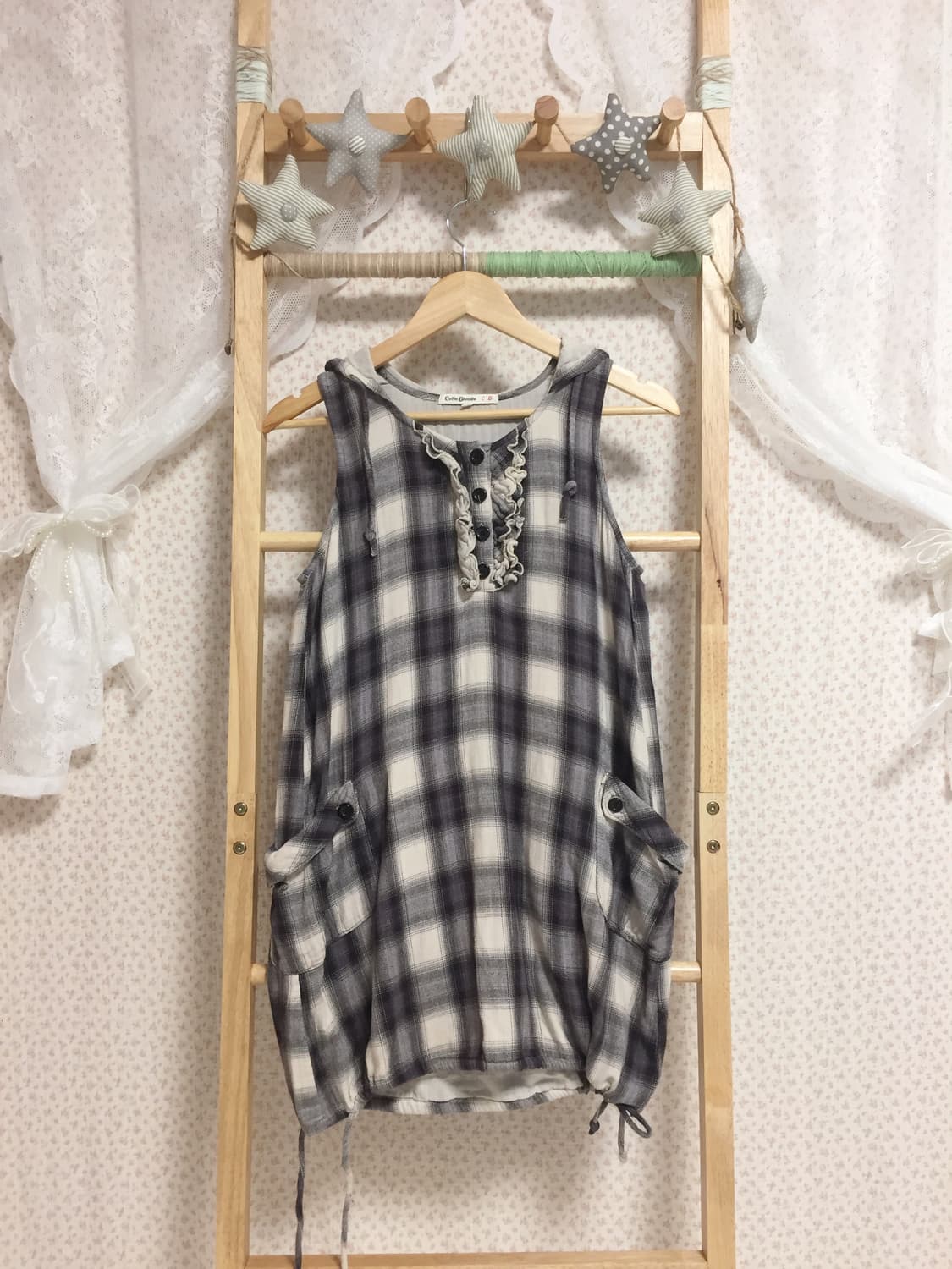 빈티지 퍼플그레이 체크 나시원피스 상품이미지3