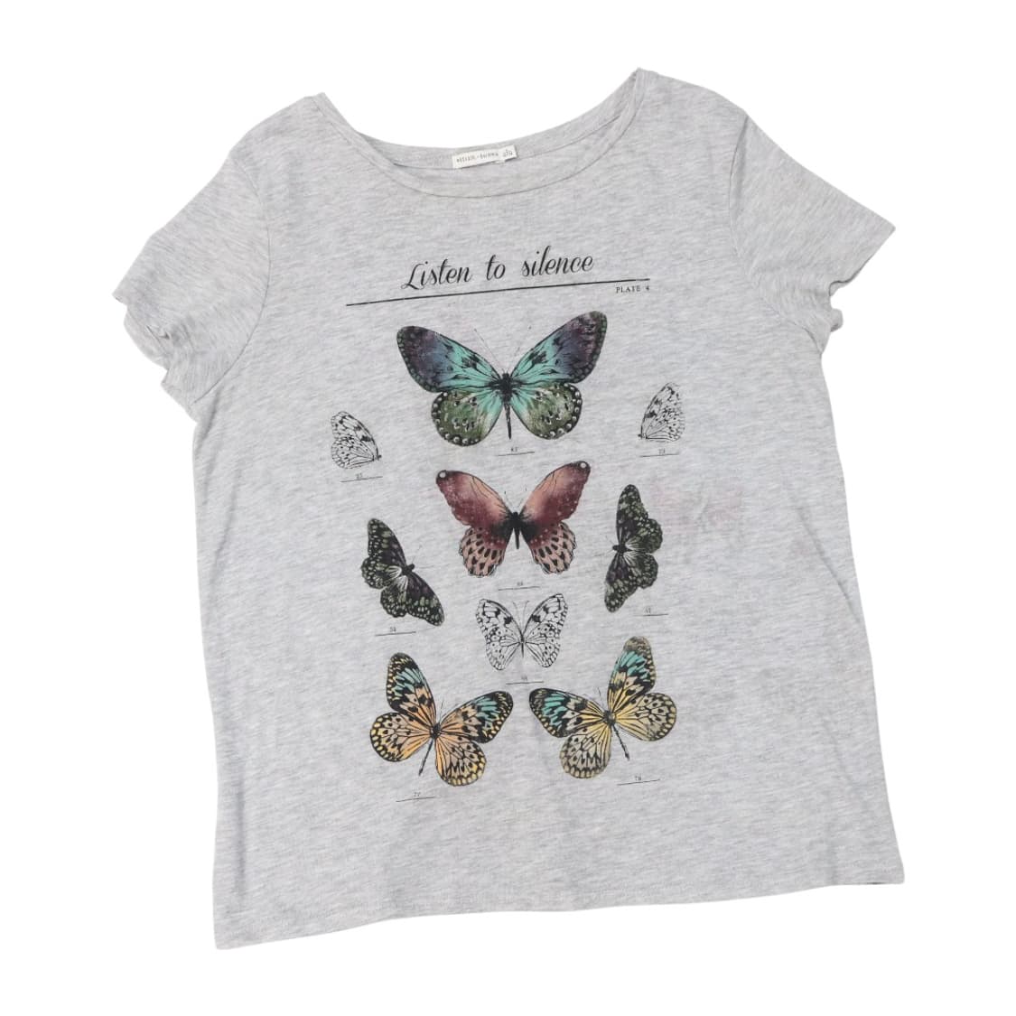 버쉬카(Bershka) 버터플라이 그래픽 멜란지 그레이 반팔 티셔츠 상품이미지1