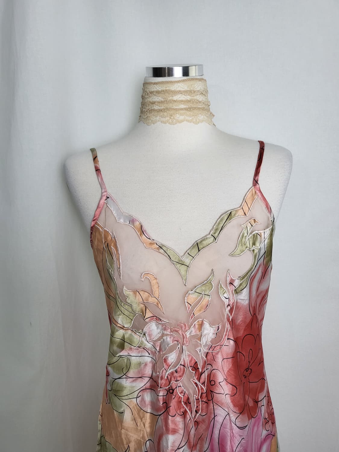 빈티지 플라워 레이스 새틴 슬립 원피스 상품이미지2