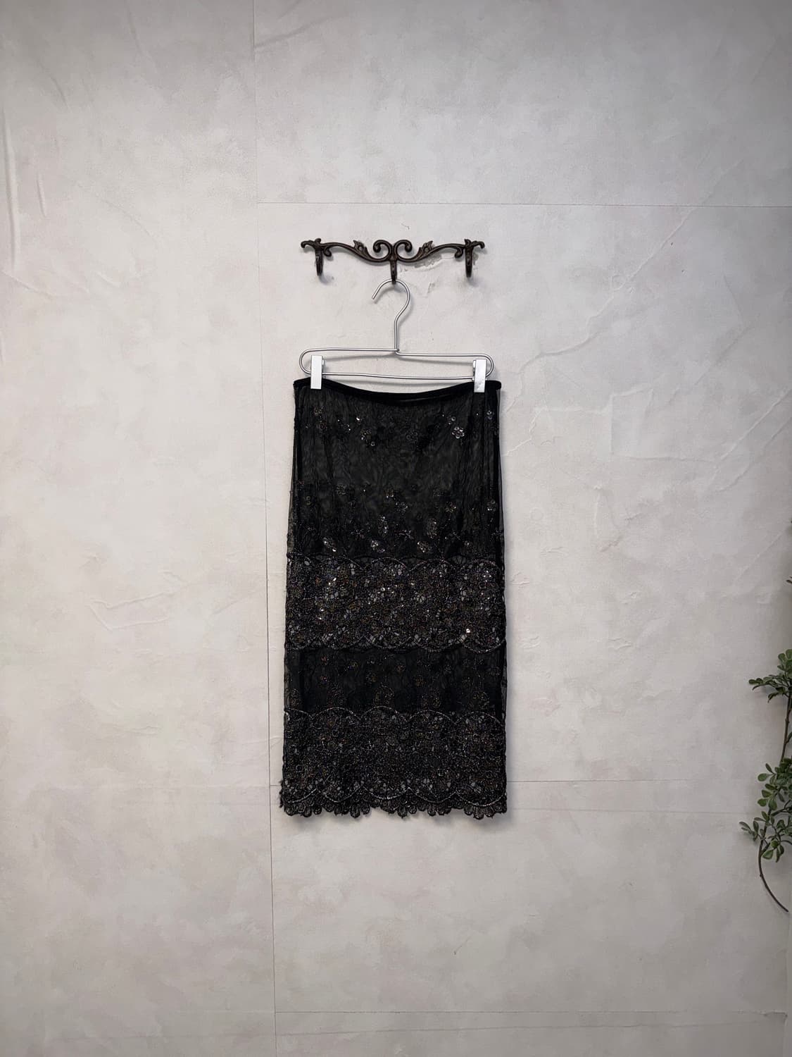 Black oriental flower mesh wrap skirt 상품이미지2
