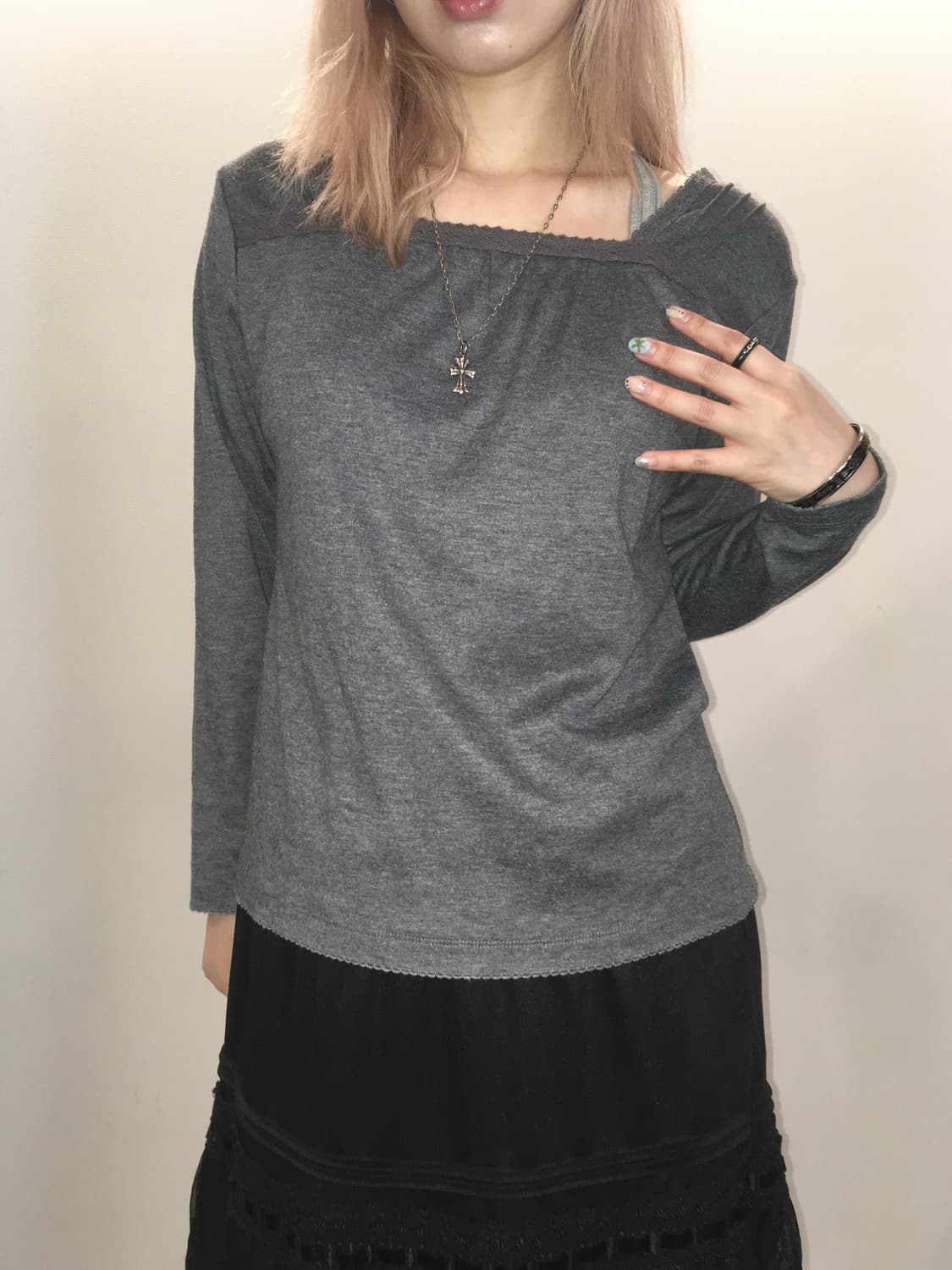 jpn vintage charcoal lace long sleeve t  상품이미지5