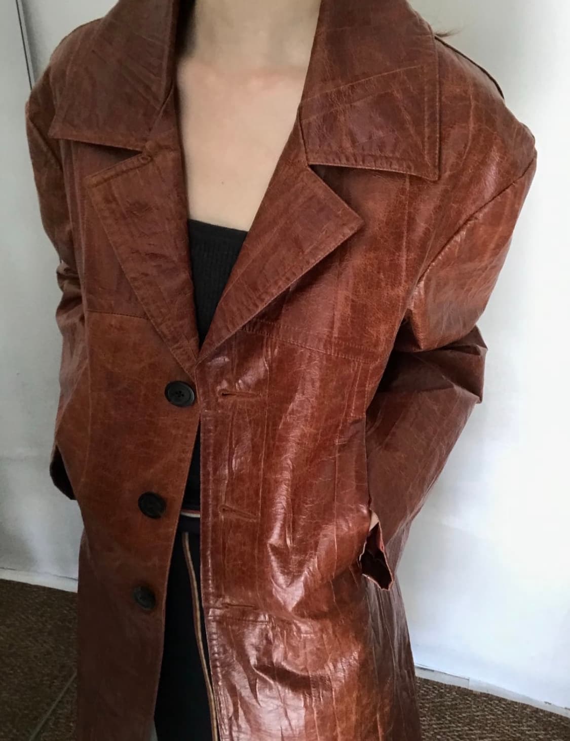 fake leather long coat 상품이미지3
