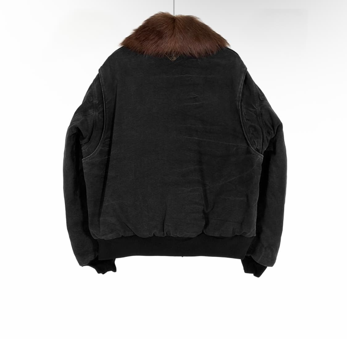 [XL] 프라다 남성 데님 시어링 봄버 트러커 블루종 자켓 칼라 블랙 상품이미지2