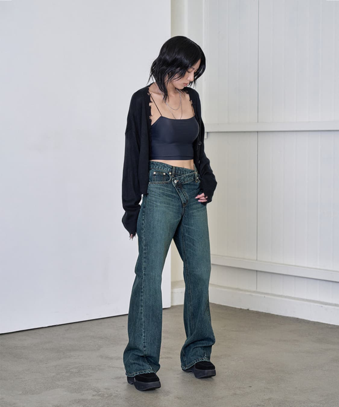 시에618 커브드 와이드 플레어 데님팬츠 m 상품이미지7