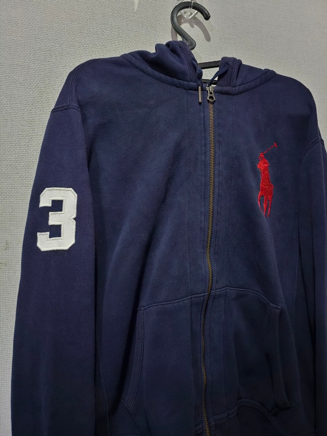 폴로 빅포니 네이비 체크 후드집업 95 / M 상품이미지3