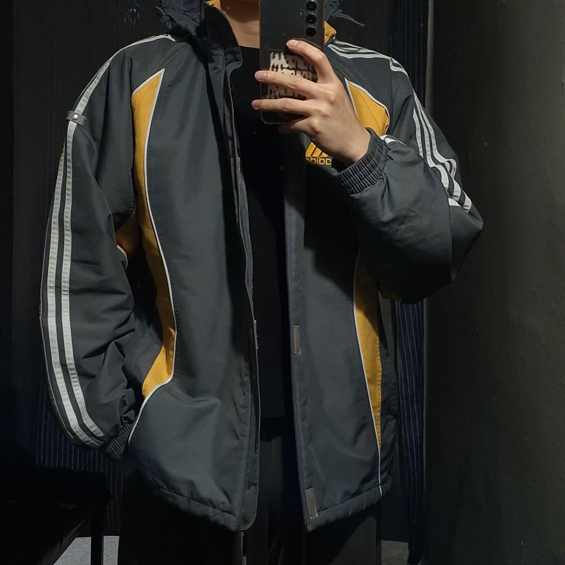아디다스 태권도 00s 그레이 옐로우 배색 삼선 히든지퍼 바람막이 상품이미지1