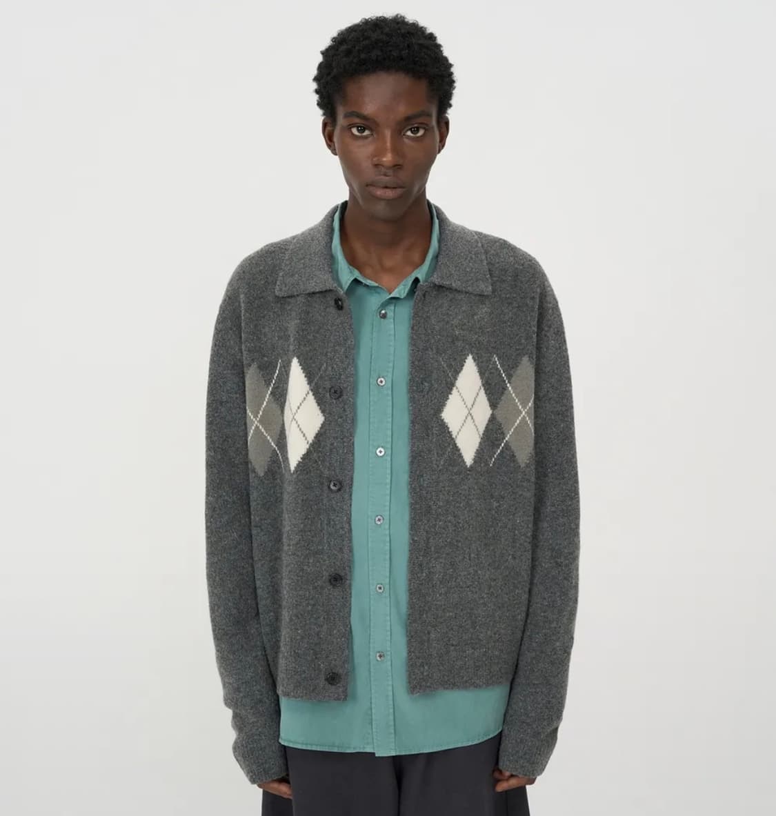 인사일런스 아가일 칼라 카디건 GREY L사이즈 상품이미지2