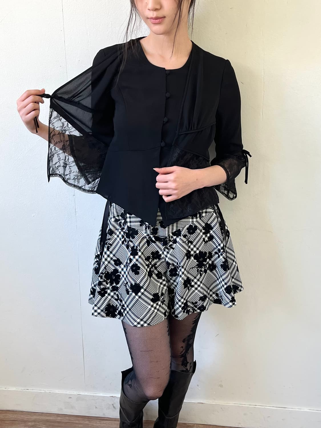 LIUMA 블랙 레이스 가디건 상품이미지4