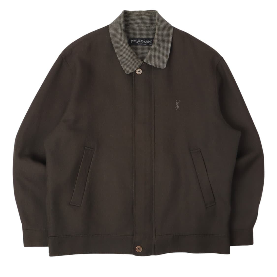 입생로랑 ysl로고 체크카라 캐시미어 블렌드 울 블루종 상품이미지1