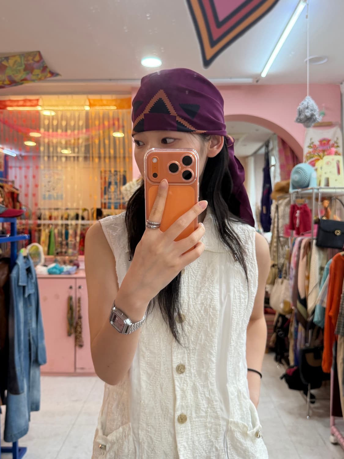 빈티지 기하학 패턴 스카프 상품이미지2