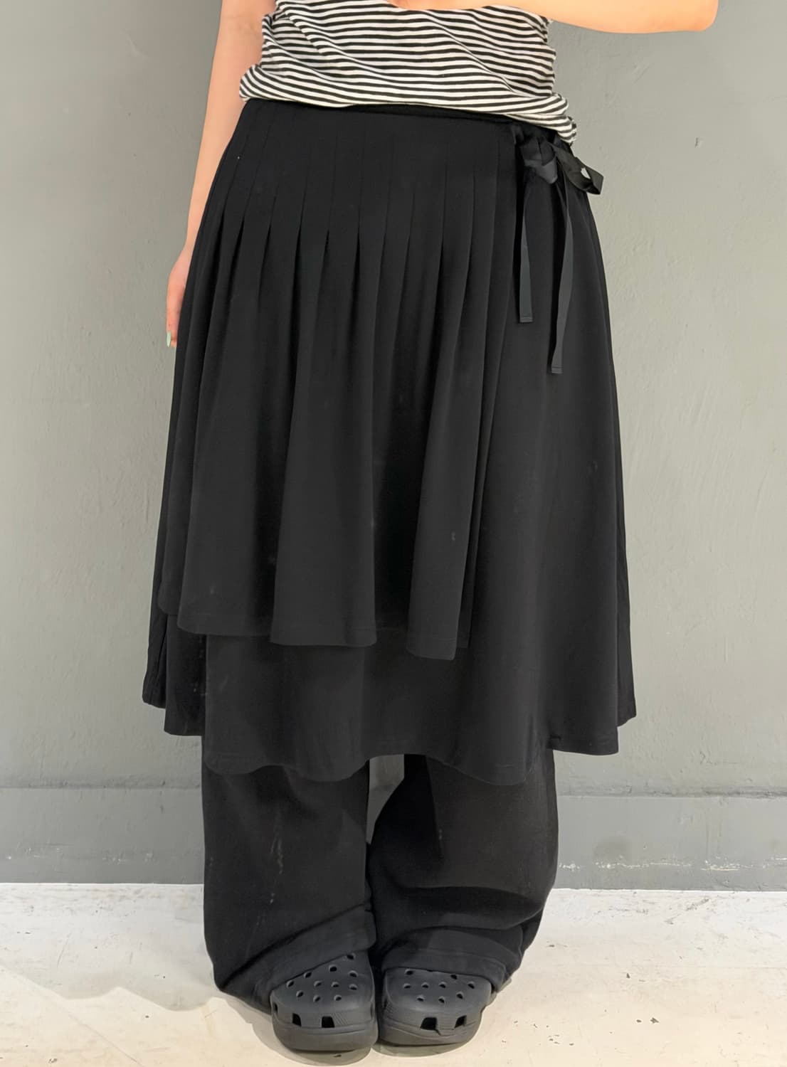 side ribbon pleats layered detail skirt 상품이미지1