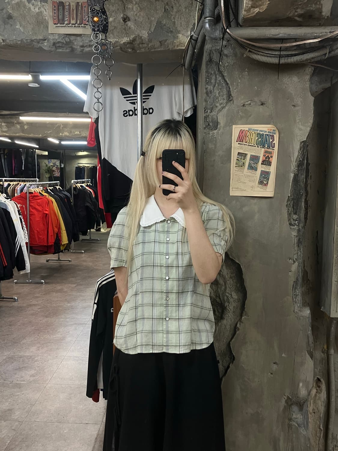 빈티지 체크 카라 블라우스 그린 M-L #csz2122 상품이미지2