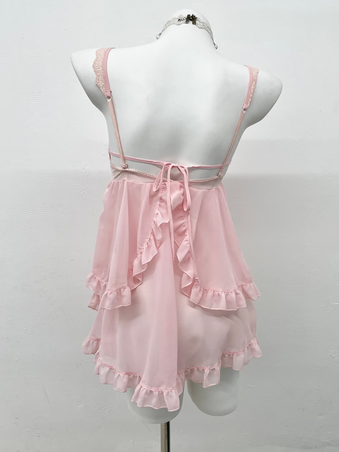 에블린 핑크 프릴 리본 슬립 상품이미지2