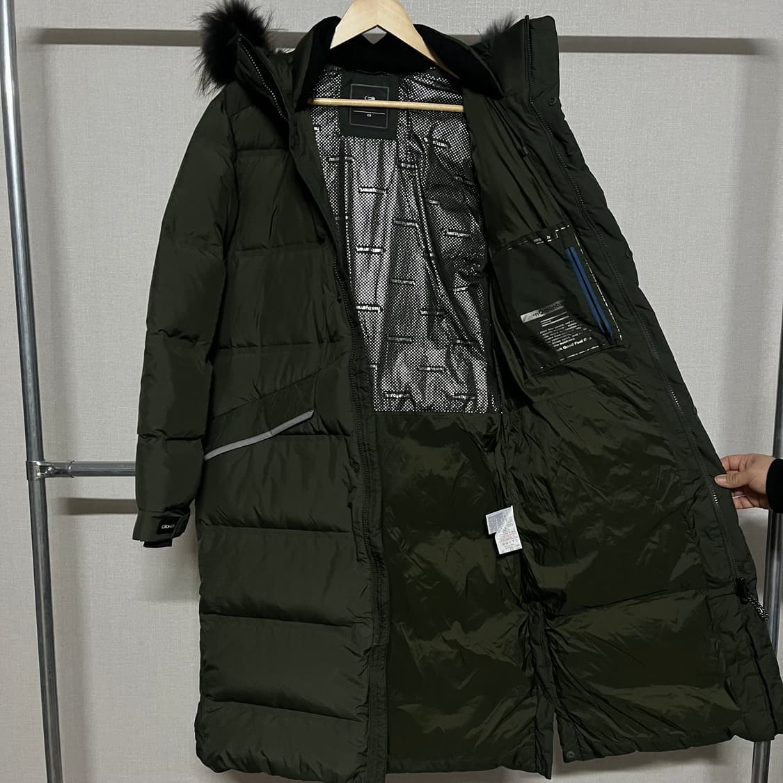 아이더 후드털 카키색 롱패딩 M 상품이미지9