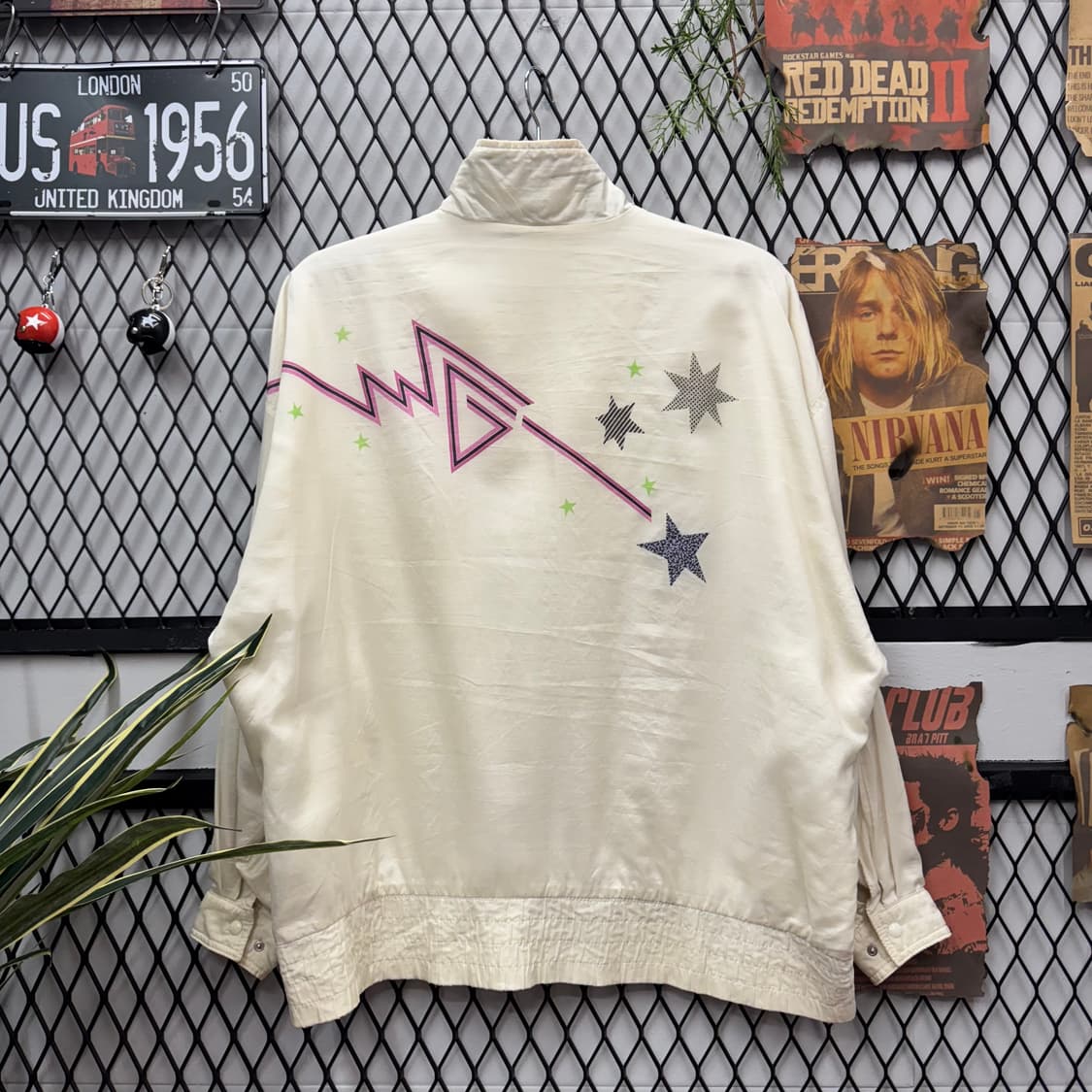 00s 아디다스 올드스쿨 바람막이 별 패턴 네온 컬러 포인트 화이트 상품이미지2