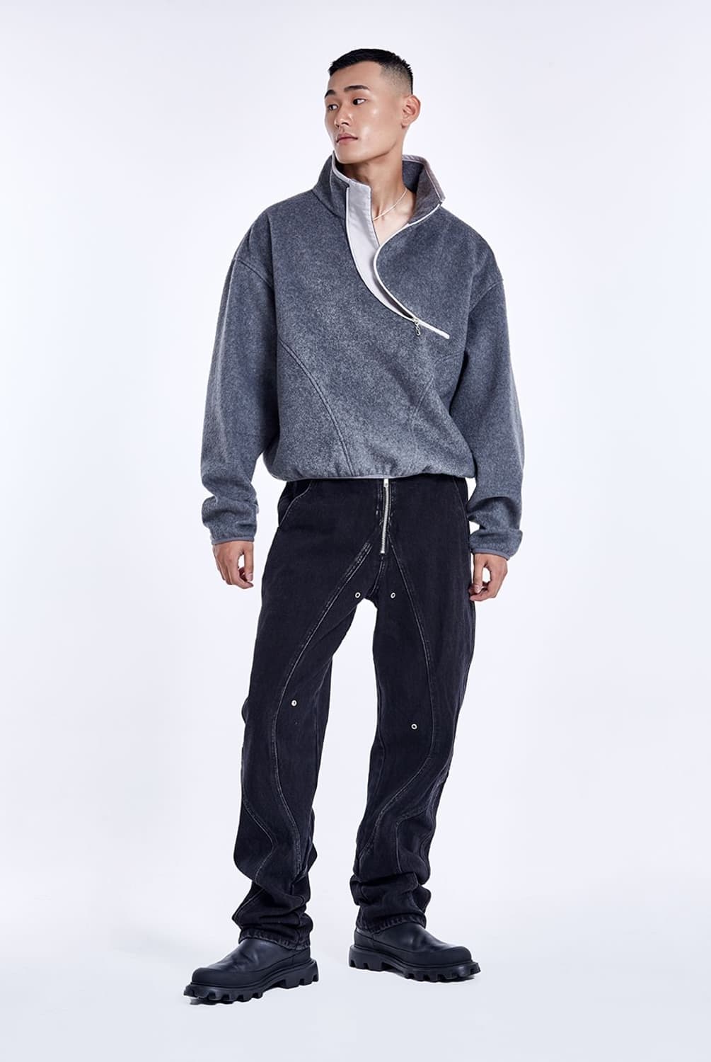 51퍼센트 커브드 집업 플리스 반집업 L grey 상품이미지4