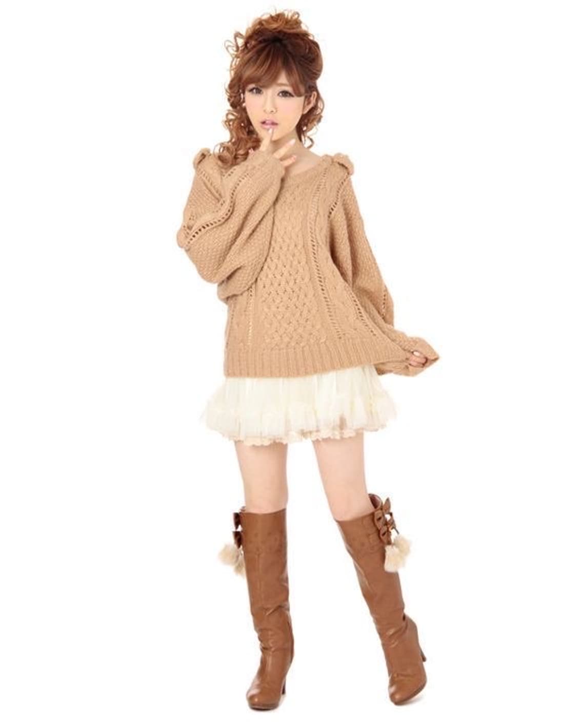 리즈리사 고전 핀터 리본 케이블 니트 라떼갸루 히메갸루 상품이미지2