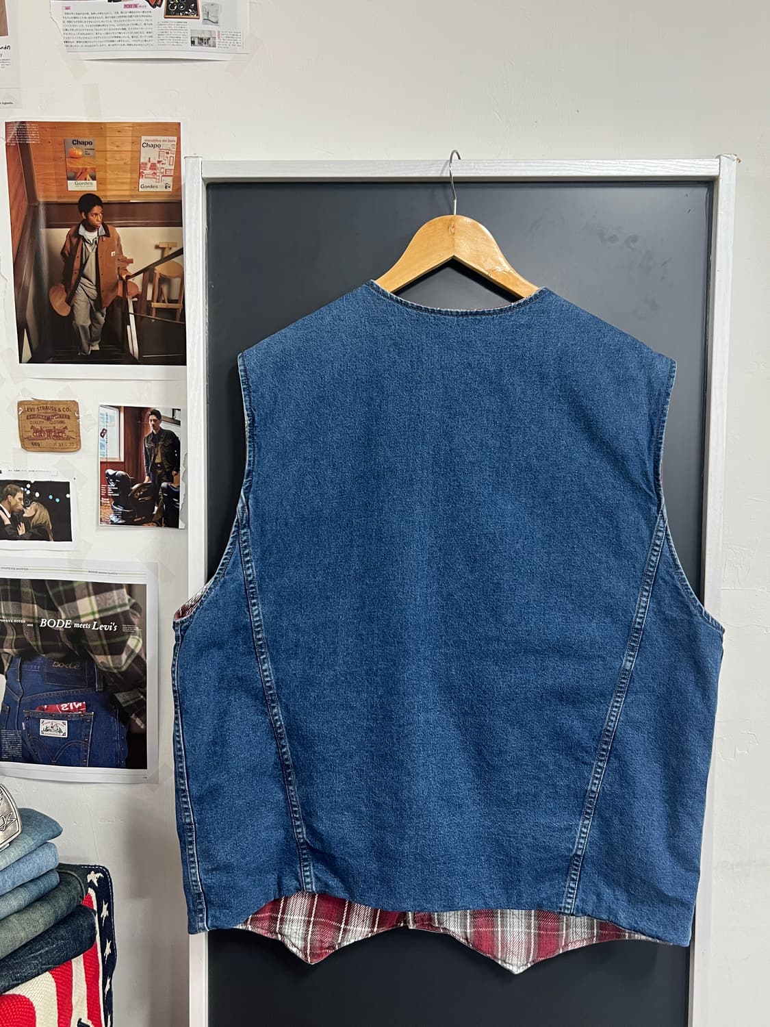 90s Levis USA 리버시블 체크 데님 웨스턴 베스트  상품이미지9