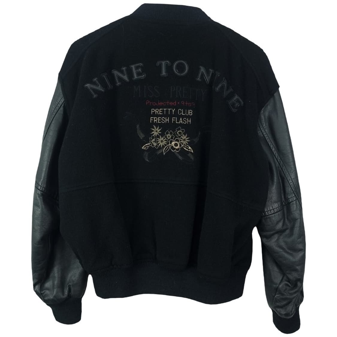 [빈티지] 자수 카우 레더 슬리브 모직 바시티 자켓 블랙 M18732 상품이미지3