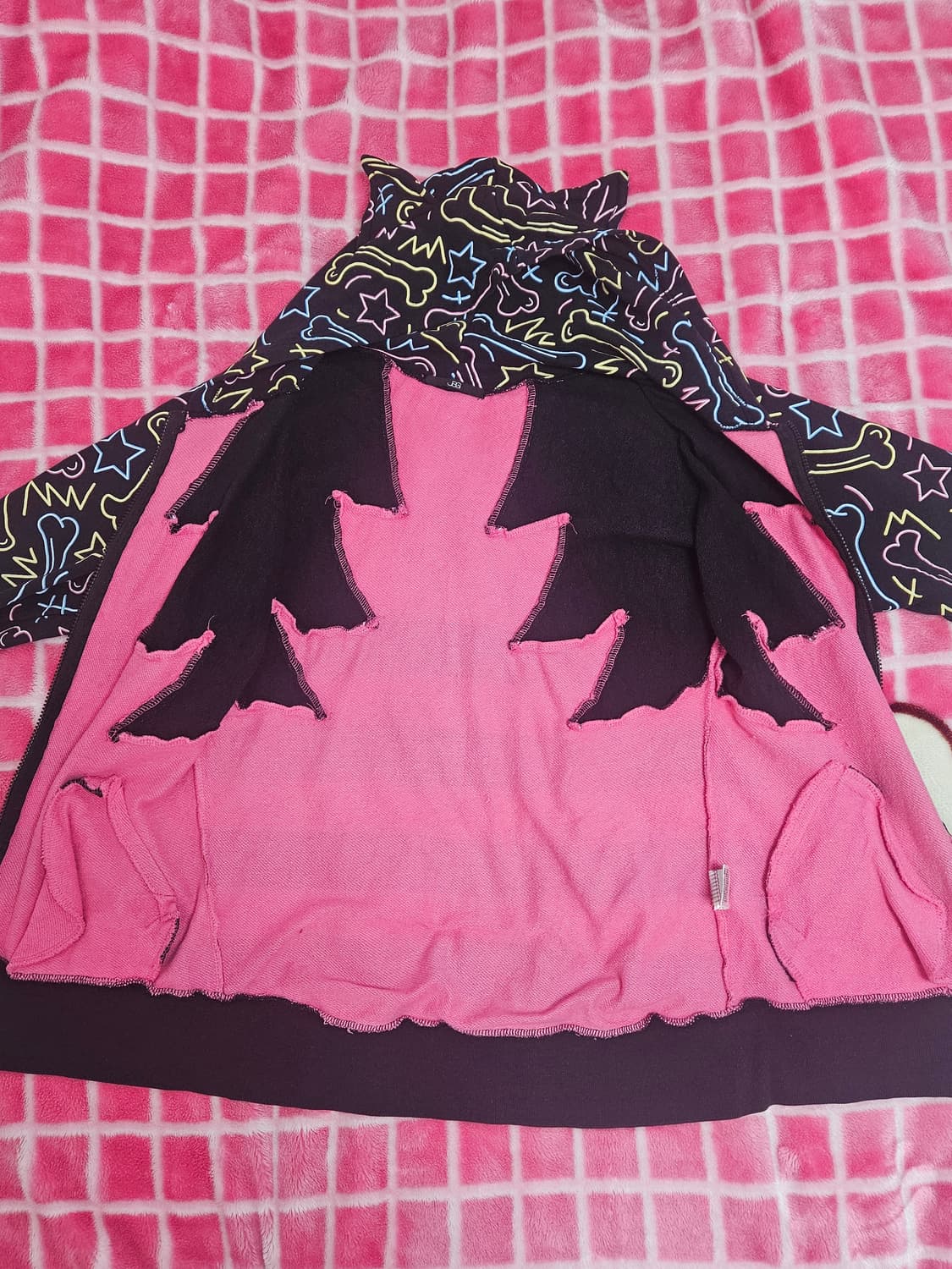 해골 & 별 패턴 후드집업 핑크 스트라이프 jsg 씬키드 상품이미지2