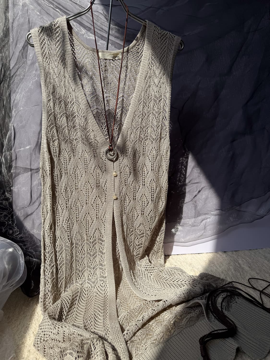 Three- Button Crochet Long Vest 0151 상품이미지1