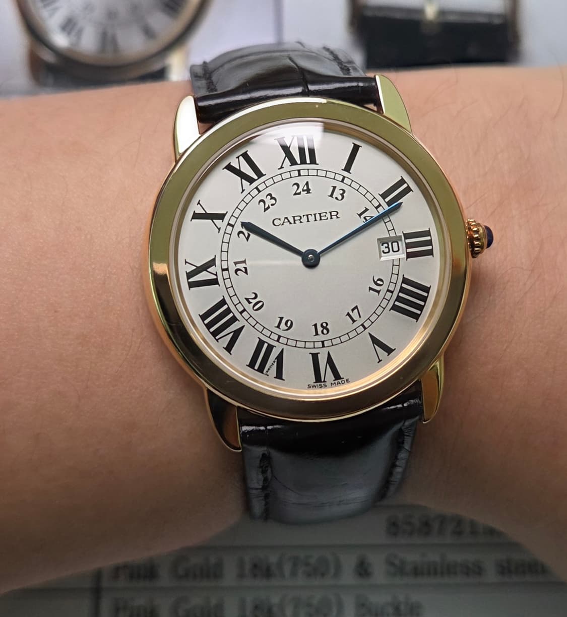 까르띠에 롱드솔로 18K올금통 실버로만판 36mm 쿼츠 (감정서 포함) 상품이미지10