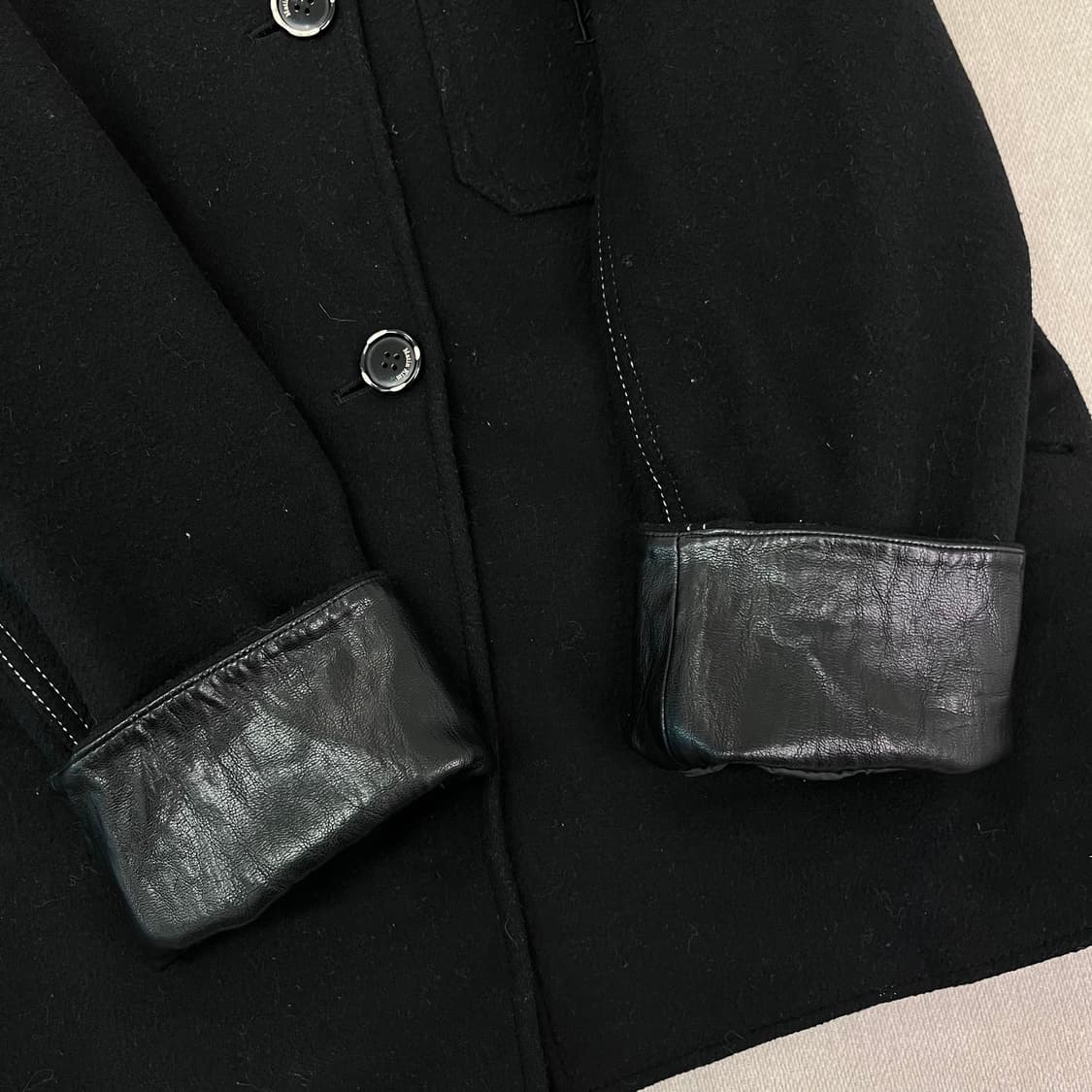 100 마땡킴 울 레더 코트 상품이미지6