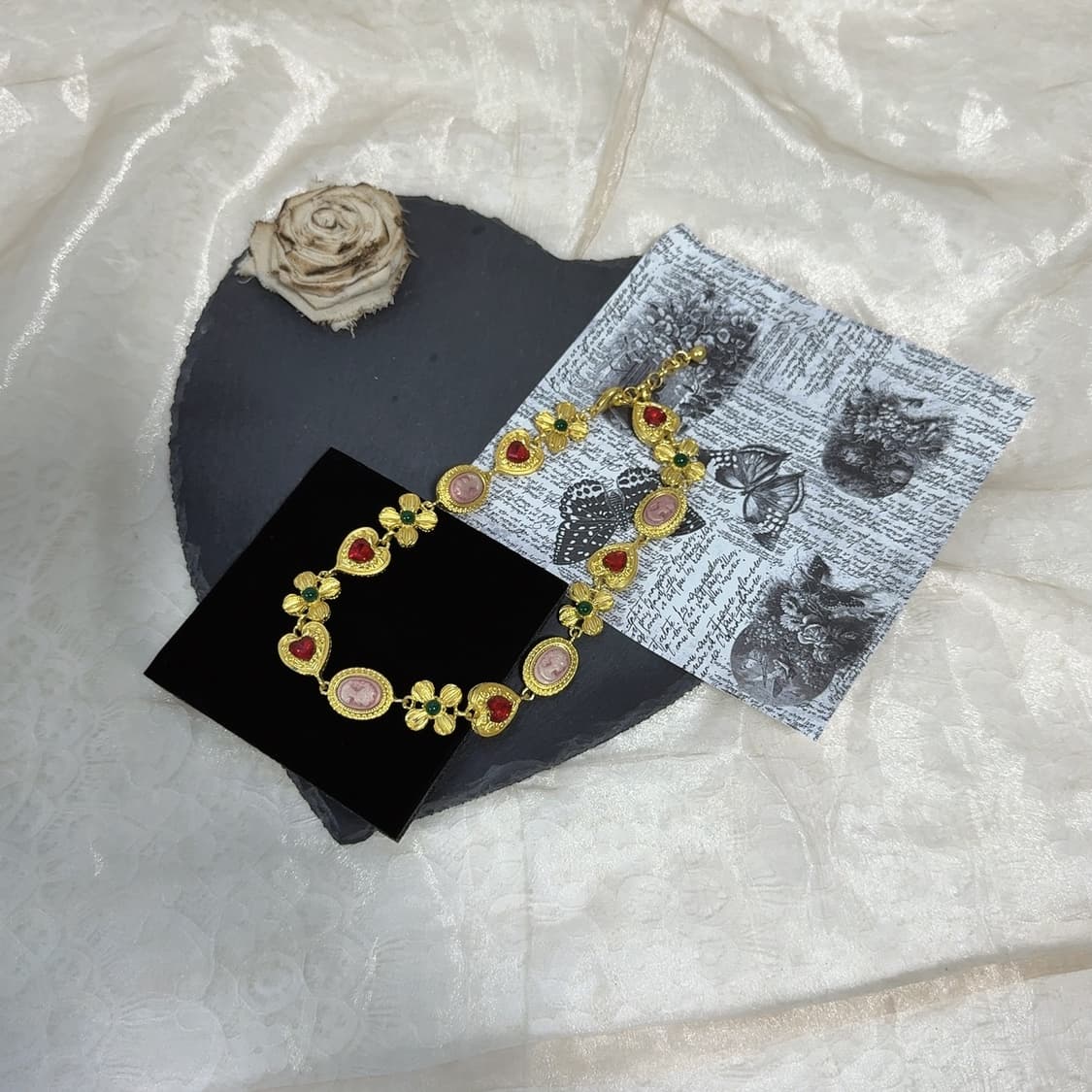 빈티지 미국 마테 골드톤 중세 플라워 오리엔탈 카메오 목걸이 상품이미지2