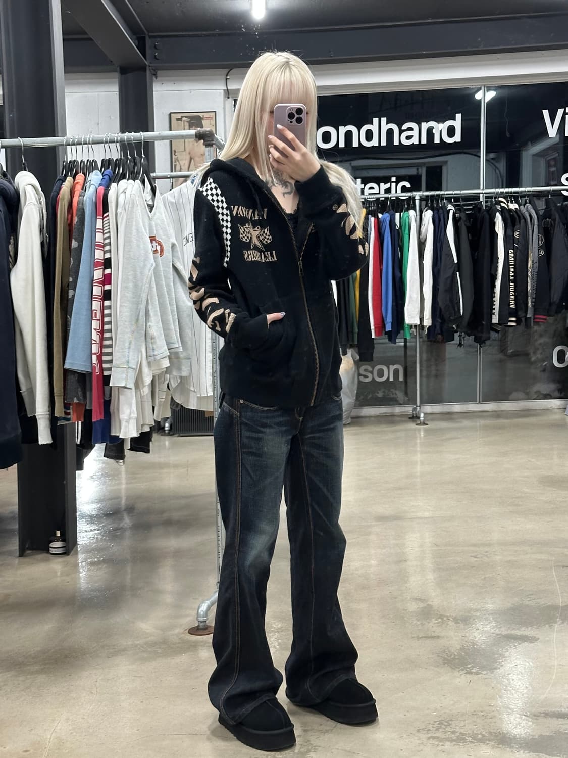 벤슨 래더스 체크 집업 백로고 후디 상품이미지3