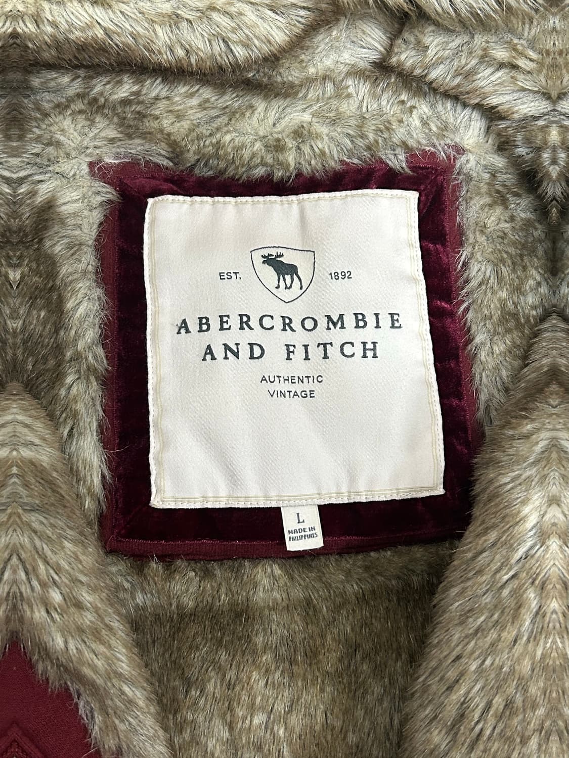 [상태최상] 아베크롬비 딱붙핏 울프죠 퍼후드집업 버건디 와인 상품이미지2