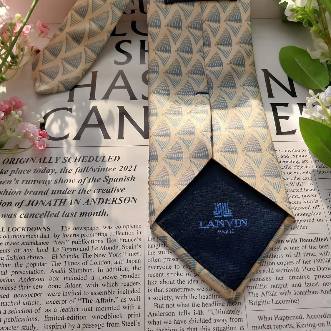 랑방 실크 아이보리 기하 패턴 넥타이 9cm A등급 K1729
 상품이미지6