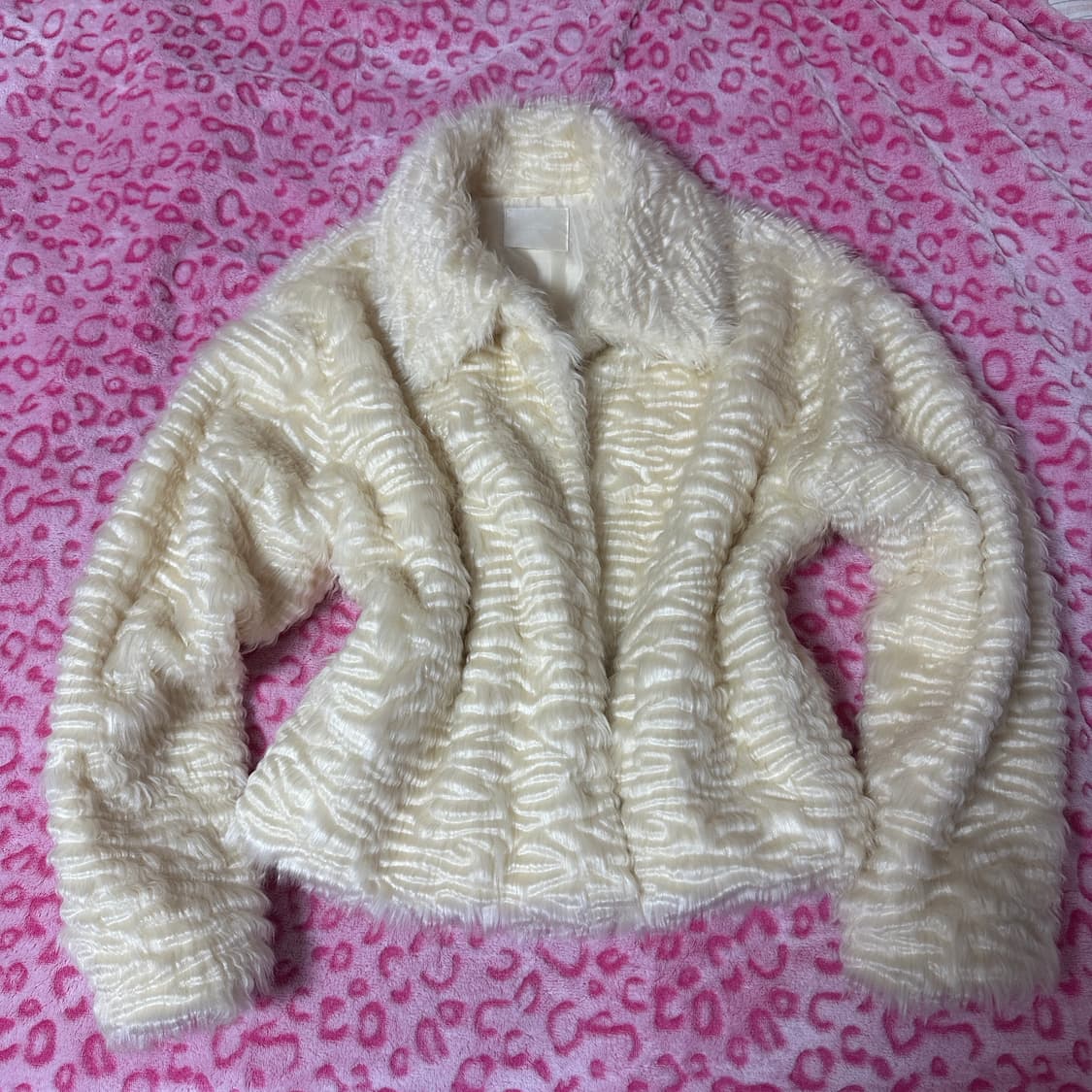 빈티지 갸루 퍼 지브라 화이트 아이보리 퍼 자켓 아우터 상품이미지1