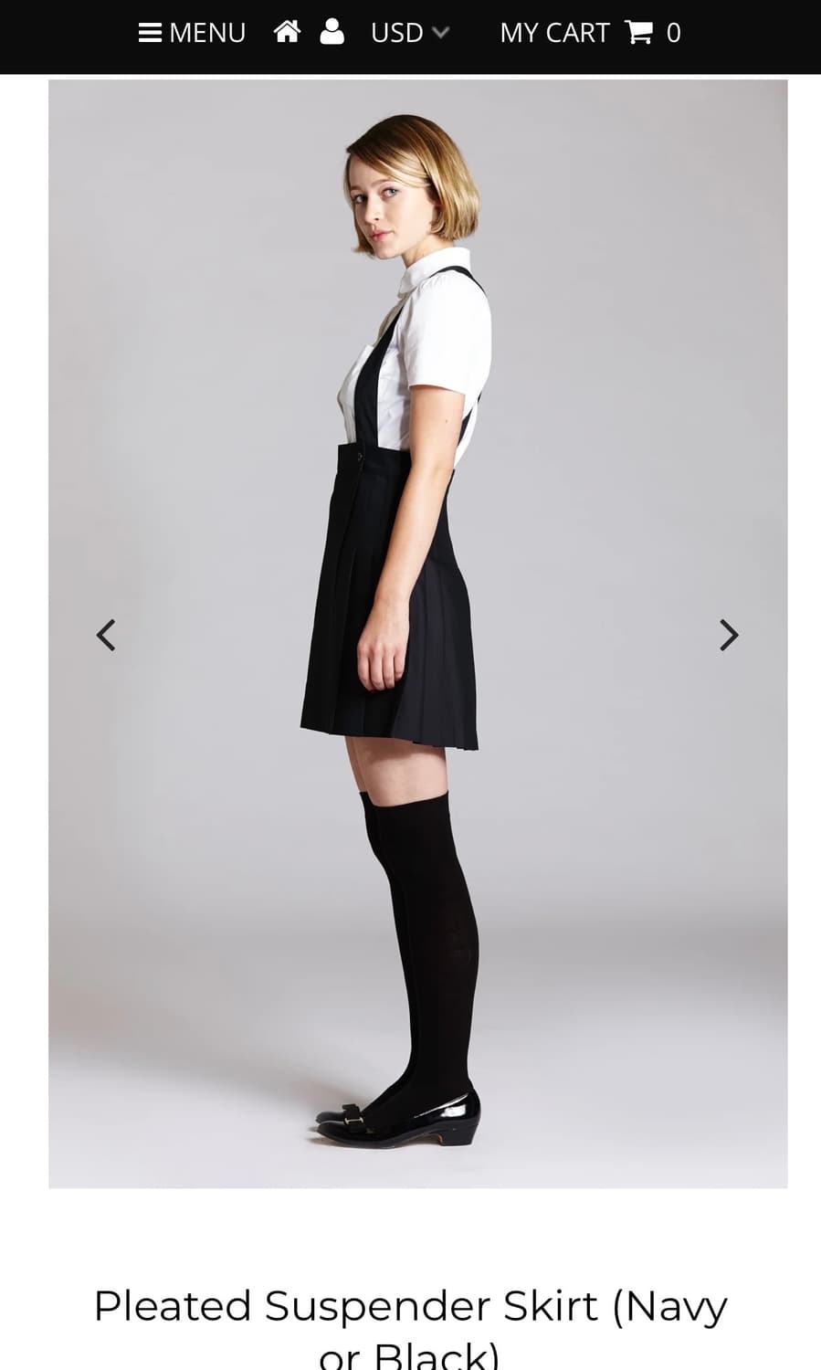 L'école Des Femmes - 네이비 플리츠 서스펜더 스커트 상품이미지2