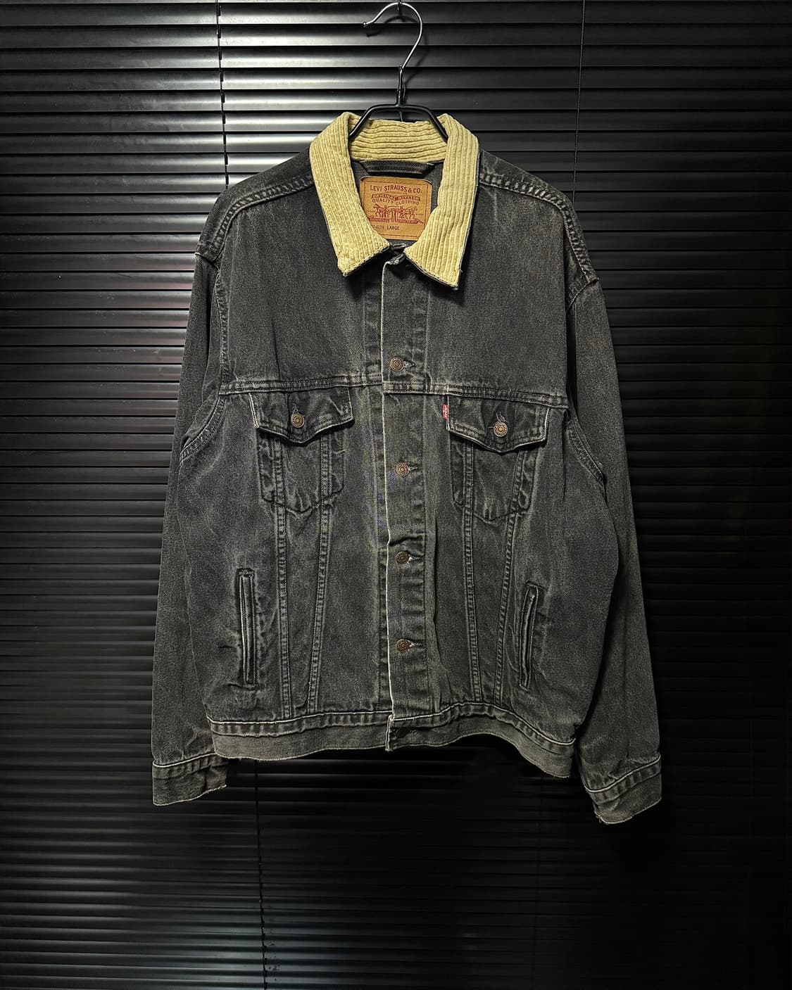 리바이스 90s 70507-4159 흑청 데님 워크 트러커 자켓 골덴 L 상품이미지1