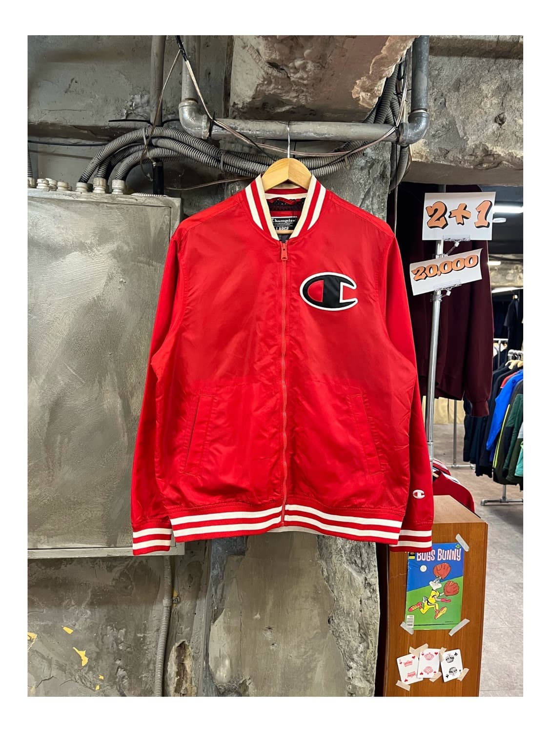 챔피온 빅로고 바시티 자켓 레드 L #csz3471 상품이미지1