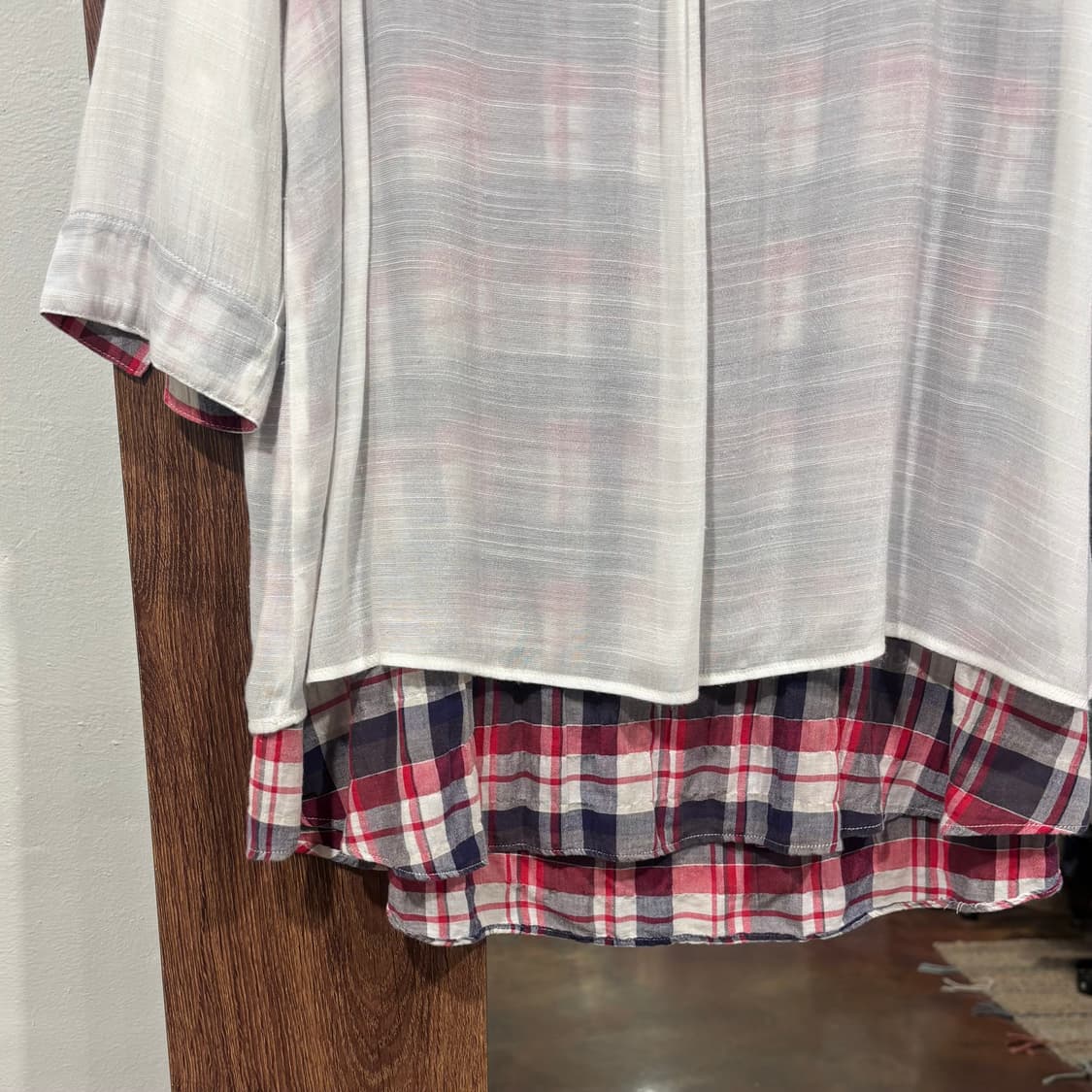 MAMAIKUKO 일본 빈티지 체크 레이어드 화이트 7부 블라우스 상품이미지5