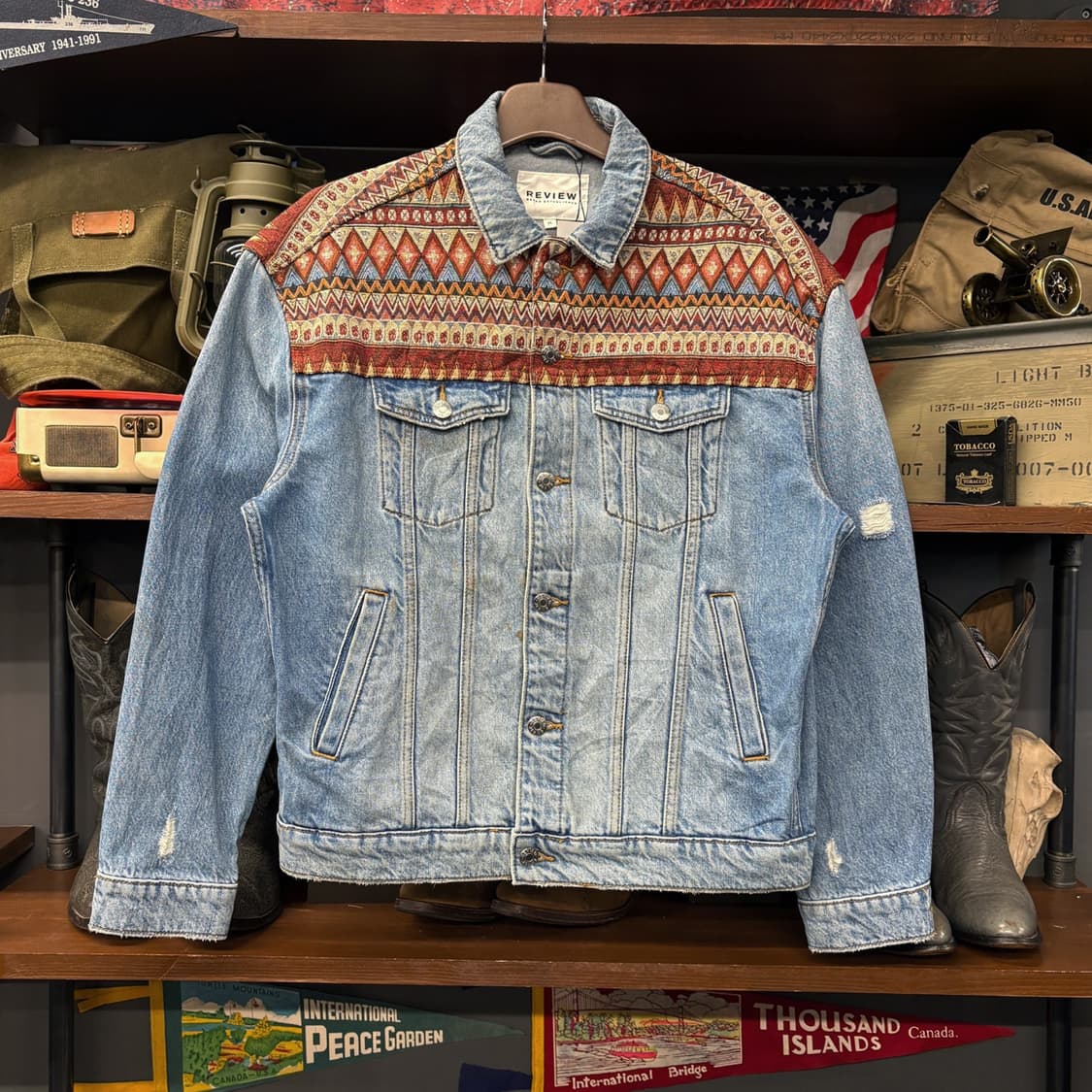 00s 빈티지 에스닉 자카드 엠브로이드 데님 트러커 자켓 N581 상품이미지1