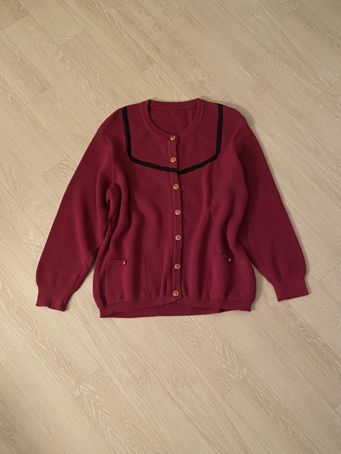 Vintage Burgundy Wool Lace Cardigan 상품이미지2