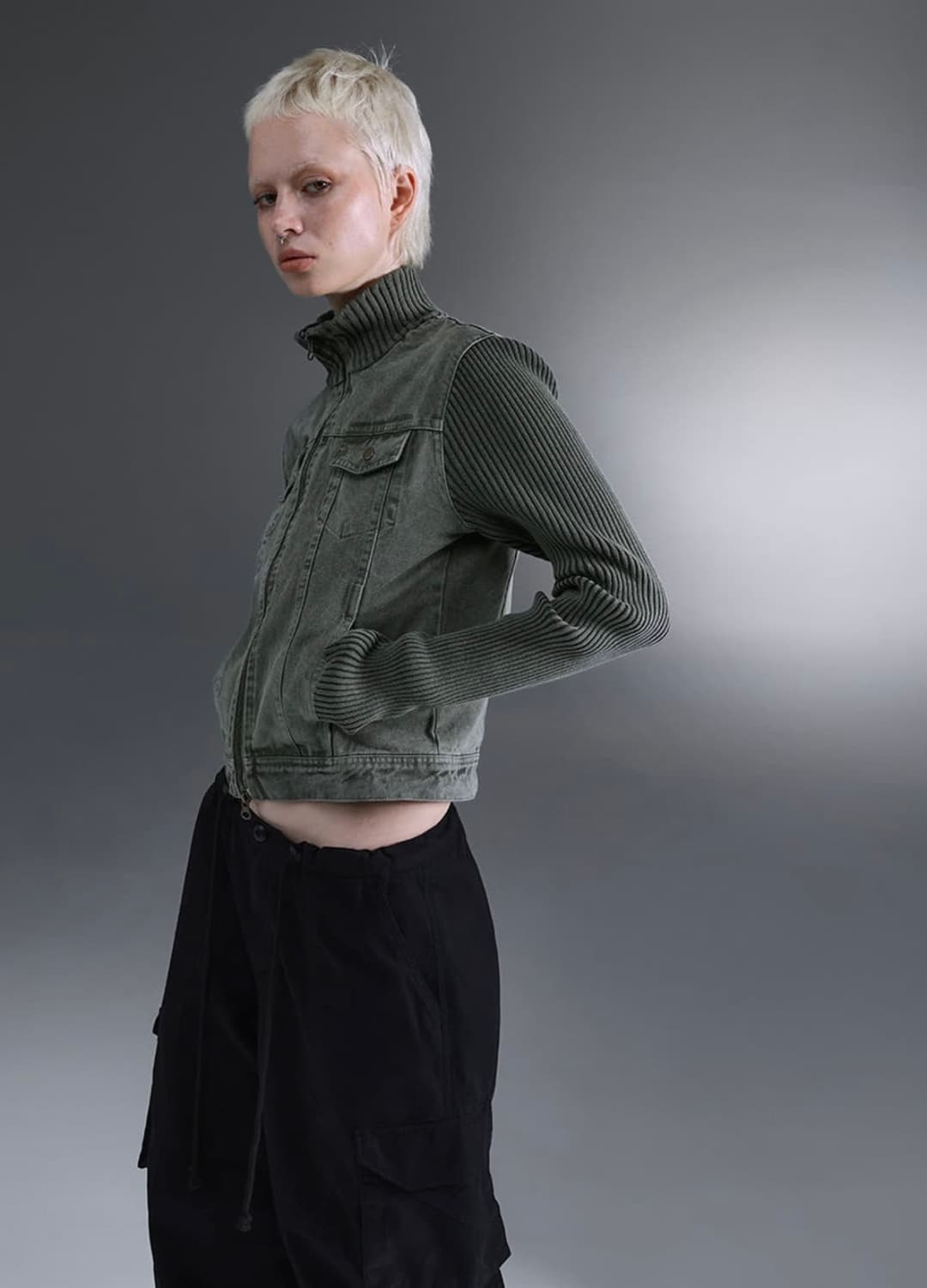 블랙업 틴거 니트 자켓 (카키s) 상품이미지2