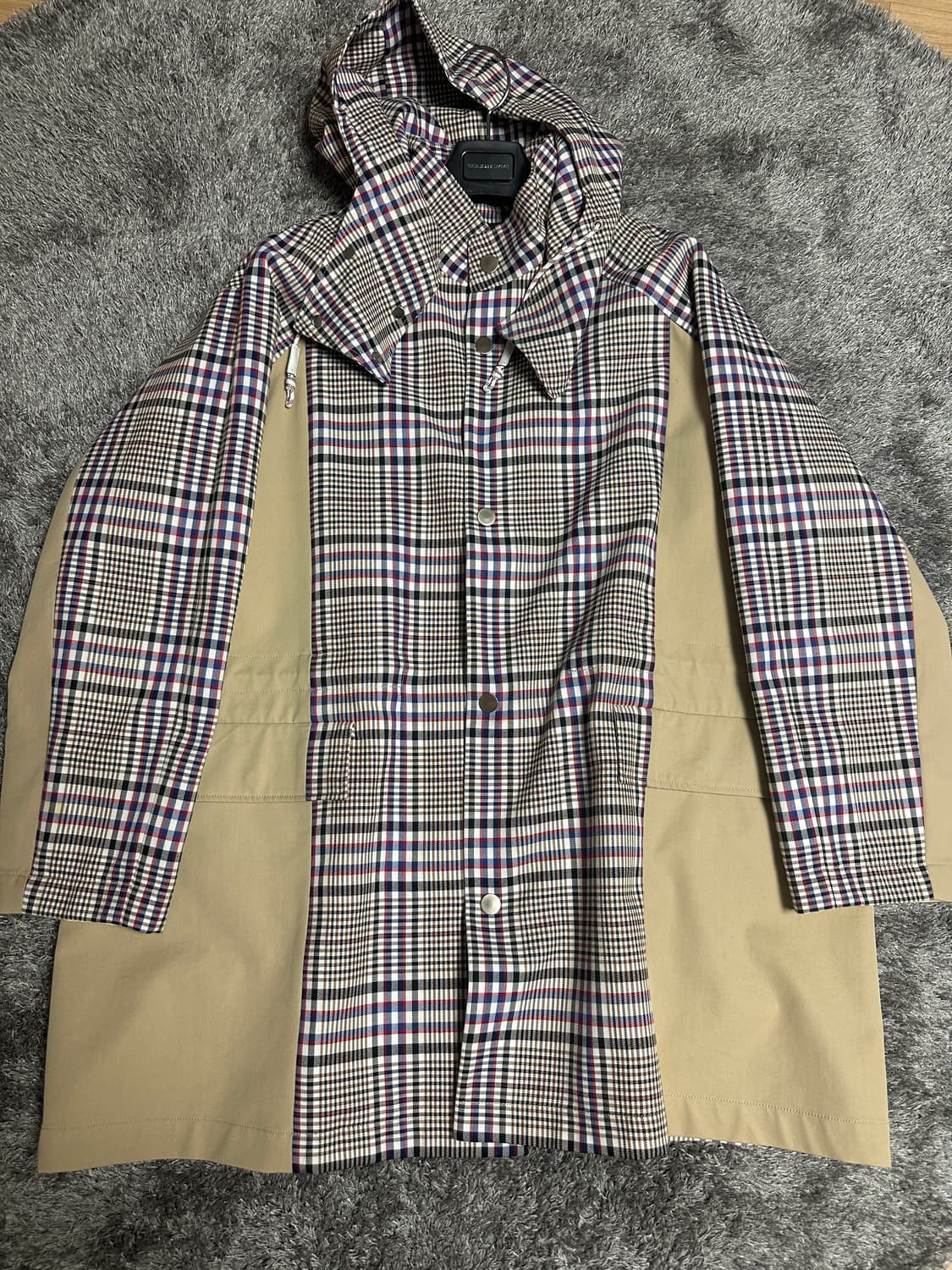 시스템옴므 래글런 체크 후드 코트 상품이미지4