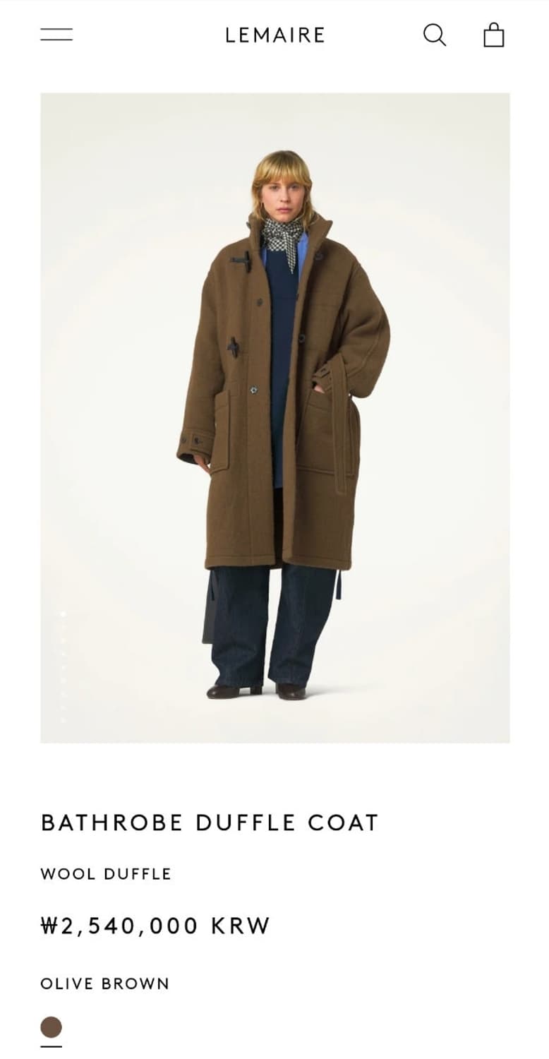 르메르 배스로브 코트 올리브 브라운 34 판매합니다 상품이미지1