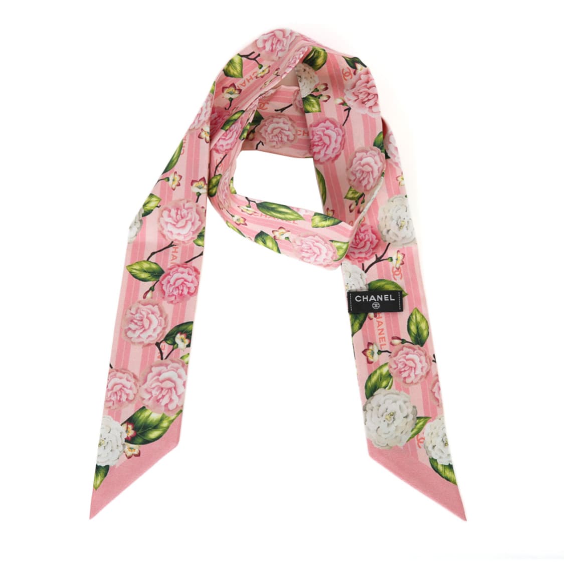 샤넬 스카프 실크 헤어밴드 핑크 까멜리아 플라워 방도 AAB695 상품이미지2
